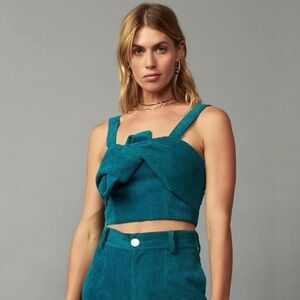 NWT Current Air Corduroy Bow Tie Front Cropped Tank Top Teal XS